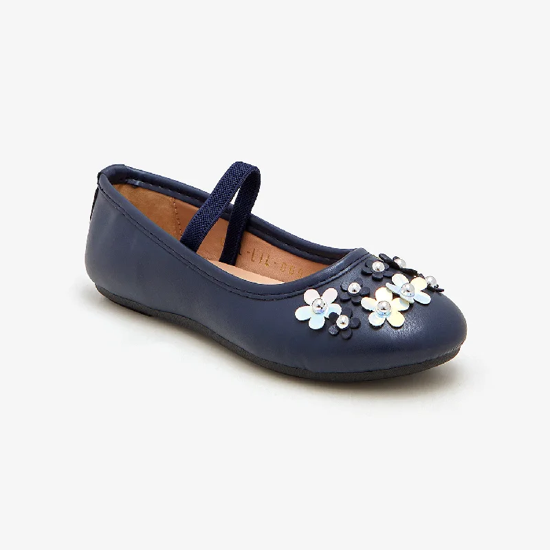 Girls Pumps with Floral Motif