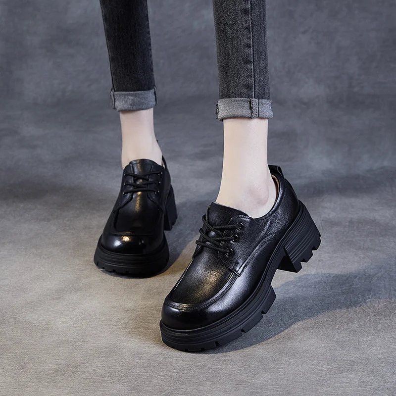 Plus Size Women's Wide - Fit Penny Loafers in Black for All - Day ComfortWomen Casual Leather Platform Lace-up Loafers