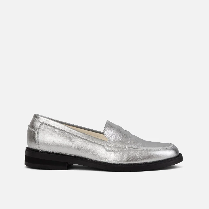 Plus Size Women's Wide - Fit Penny Loafers in Black for All - Day ComfortWilde Silver Penny Loafer - Women's Plus Size Women's Wide - Fit Penny Loafers in Black for All - Day ComfortWilde Silver Penny Loafer - Women's