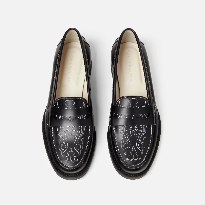 Slip - Resistant Women's Rubber - Sole Loafers in Navy for Wet ConditionsWilde Black Western Penny Loafer - Women's Slip - Resistant Women's Rubber - Sole Loafers in Navy for Wet ConditionsWilde Black Western Penny Loafer - Women's
