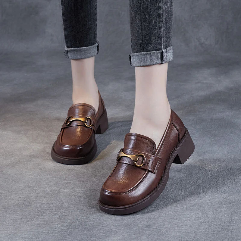 Plus Size Women's Wide - Fit Penny Loafers in Black for All - Day ComfortWomen Retro Cowhide Thick Soled Casual Loafers Plus Size Women's Wide - Fit Penny Loafers in Black for All - Day ComfortWomen Retro Cowhide Thick Soled Casual Loafers