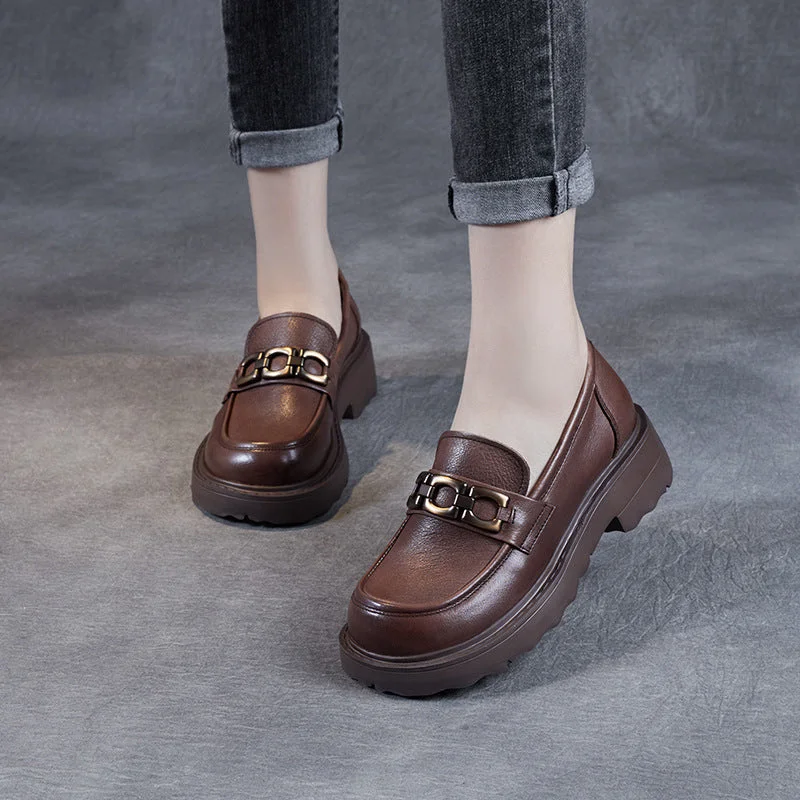 Waterproof Women's Loafers in Black for Rainy DaysWomen Retro Leather Chain Thick Soled Casual Loafers Waterproof Women's Loafers in Black for Rainy DaysWomen Retro Leather Chain Thick Soled Casual Loafers