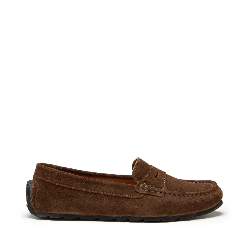 Women's Metallic Foil - Finish Loafers in Gold for a Glamorous Night OutWomen's Tyre Sole Penny Loafers, brown suede