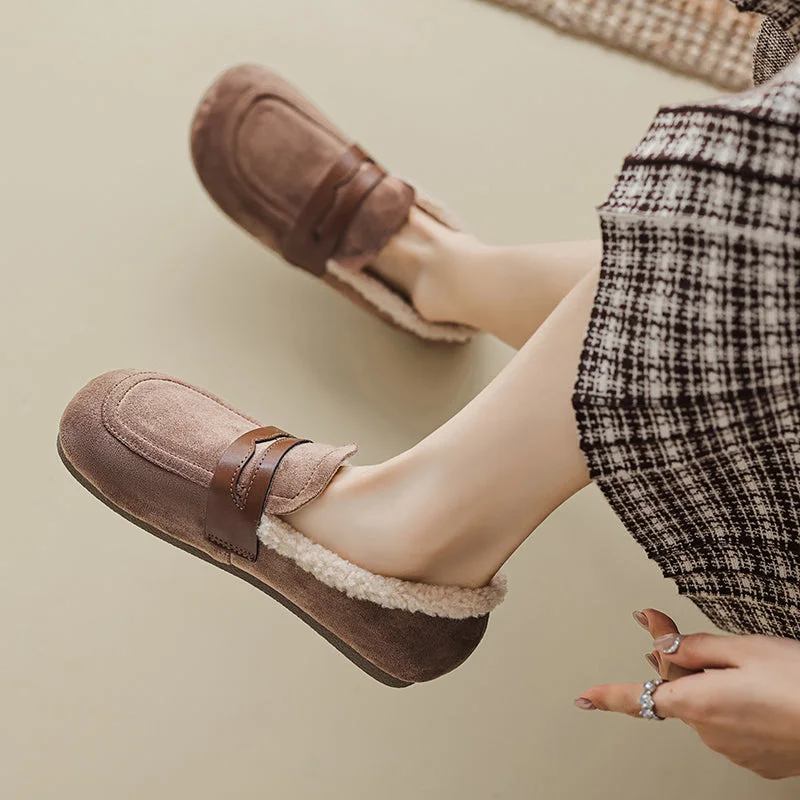 Child - Friendly Women's Loafers in Purple for Moms on the GoWomen Retro Suede Furred Winter Casual Loafers