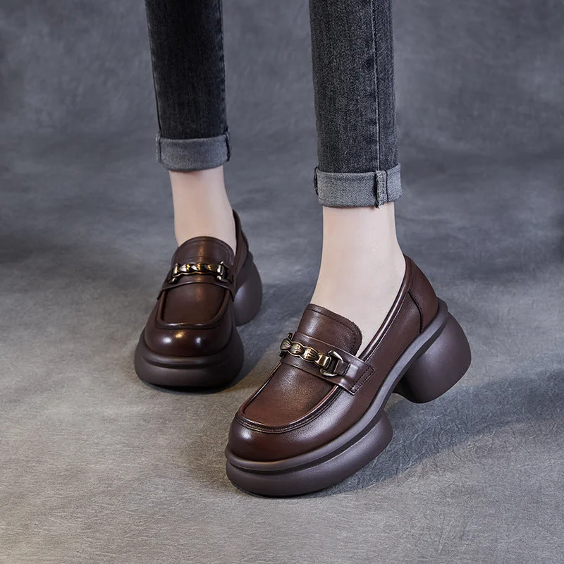 Child - Friendly Women's Loafers in Purple for Moms on the GoWomen Retro Chain Leather Chunky Platform Loafers Child - Friendly Women's Loafers in Purple for Moms on the GoWomen Retro Chain Leather Chunky Platform Loafers