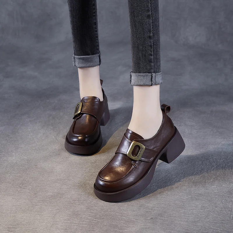 Women's Geometric - Patterned Loafers in Multicolor for a Fashion - Forward LookWomen Vintage Soft Leather Chunky Heel Casual Loafers Women's Geometric - Patterned Loafers in Multicolor for a Fashion - Forward LookWomen Vintage Soft Leather Chunky Heel Casual Loafers