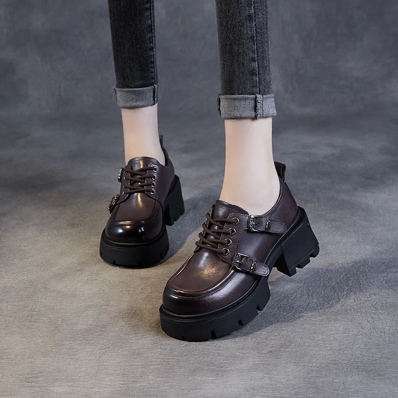 Women's Geometric - Patterned Loafers in Multicolor for a Fashion - Forward LookWomen Retro Leather Chunky Heel Platform Loafers