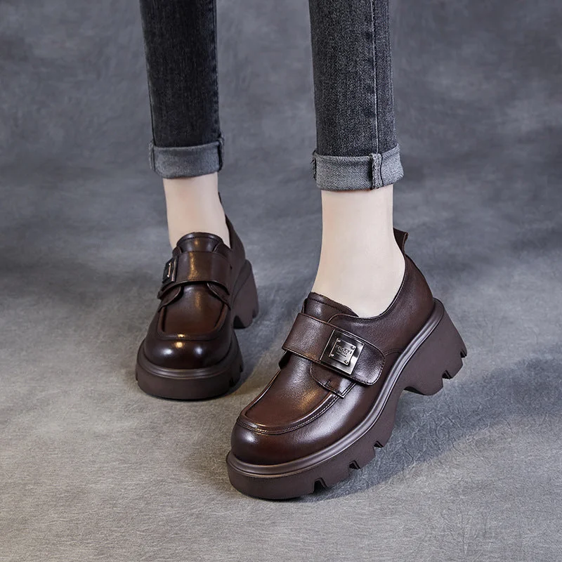 Women's Bow - Embellished Loafers in Red for a Feminine TouchWomen Retro Leather Velcro Tape Chunky Platform Loafers Women's Bow - Embellished Loafers in Red for a Feminine TouchWomen Retro Leather Velcro Tape Chunky Platform Loafers
