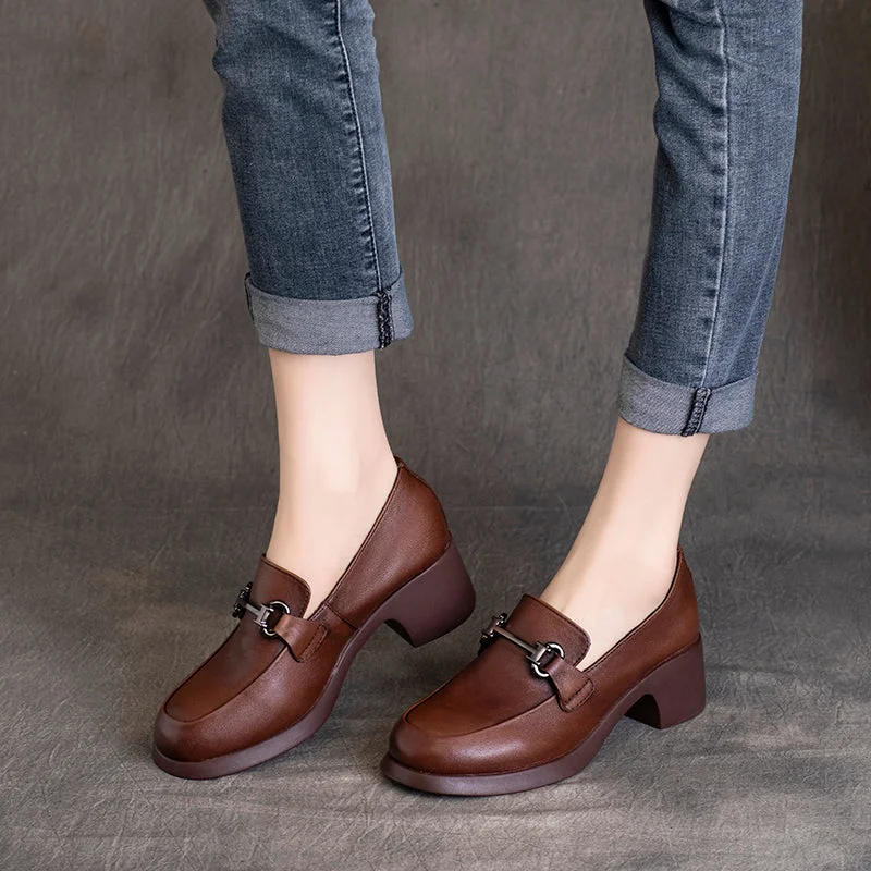 Sustainable Women's Recycled Material Loafers in Gray for Eco - Conscious ShoppersWomen Retro Handmade Round Head Leather Loafers Sustainable Women's Recycled Material Loafers in Gray for Eco - Conscious ShoppersWomen Retro Handmade Round Head Leather Loafers