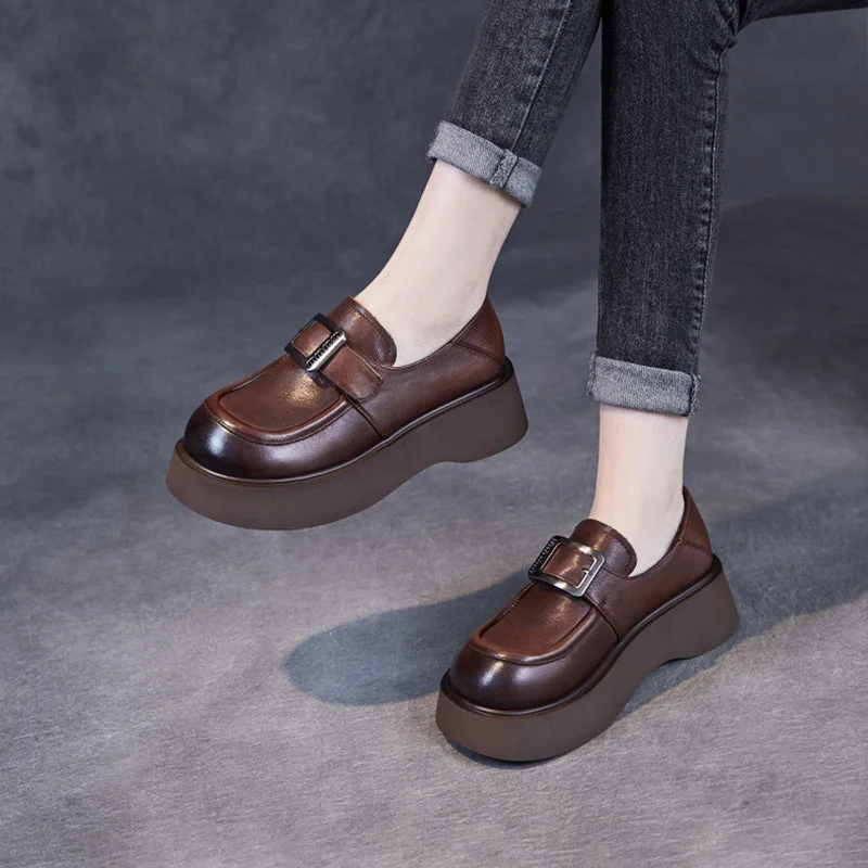 Women's Fur - Lined Loafers in Tan for a Cozy Winter OptionWomen Retro Solid Leather Thick Soled Casual Loafers Women's Fur - Lined Loafers in Tan for a Cozy Winter OptionWomen Retro Solid Leather Thick Soled Casual Loafers