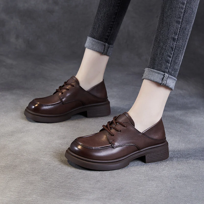 Adjustable Strap Women's Loafers in Tan for a Custom FitWomen Retro Leather Lace-up Casual Loafers Adjustable Strap Women's Loafers in Tan for a Custom FitWomen Retro Leather Lace-up Casual Loafers