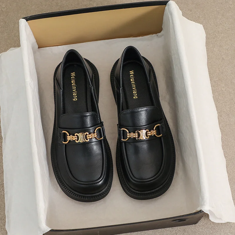 Sustainable Women's Recycled Material Loafers in Gray for Eco - Conscious ShoppersWomen Retro Soft Leather Chain Casual Loafers Sustainable Women's Recycled Material Loafers in Gray for Eco - Conscious ShoppersWomen Retro Soft Leather Chain Casual Loafers