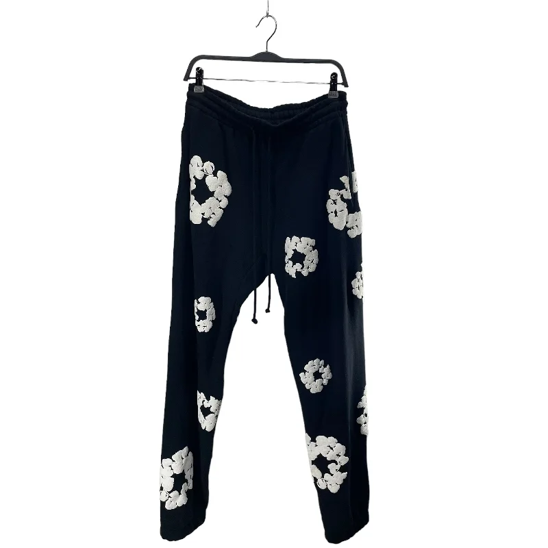 DENIM TEARS/sweatpants/M/Cotton/BLK/All Over Print/WHITE FLOWERS ALL OVER