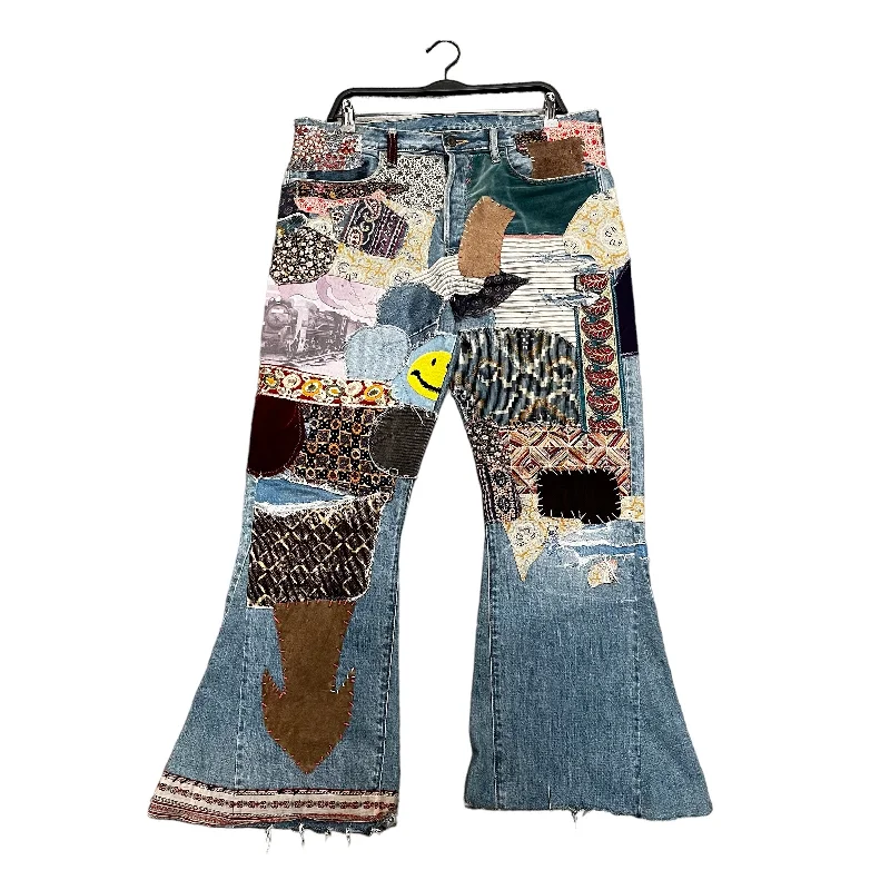 KAPITAL/Bootcut Pants/36/Denim/BLU/Button Fly/All Over Print/PATCHWORK PANTS