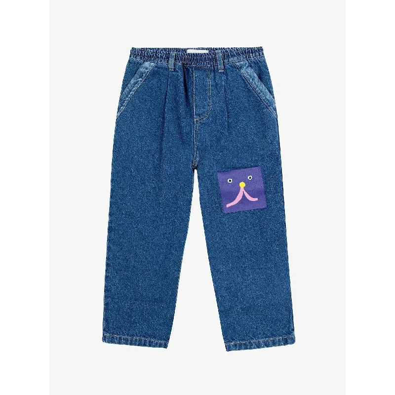 Bobo Choses Funny Face Denim Jogger Pants - Blue