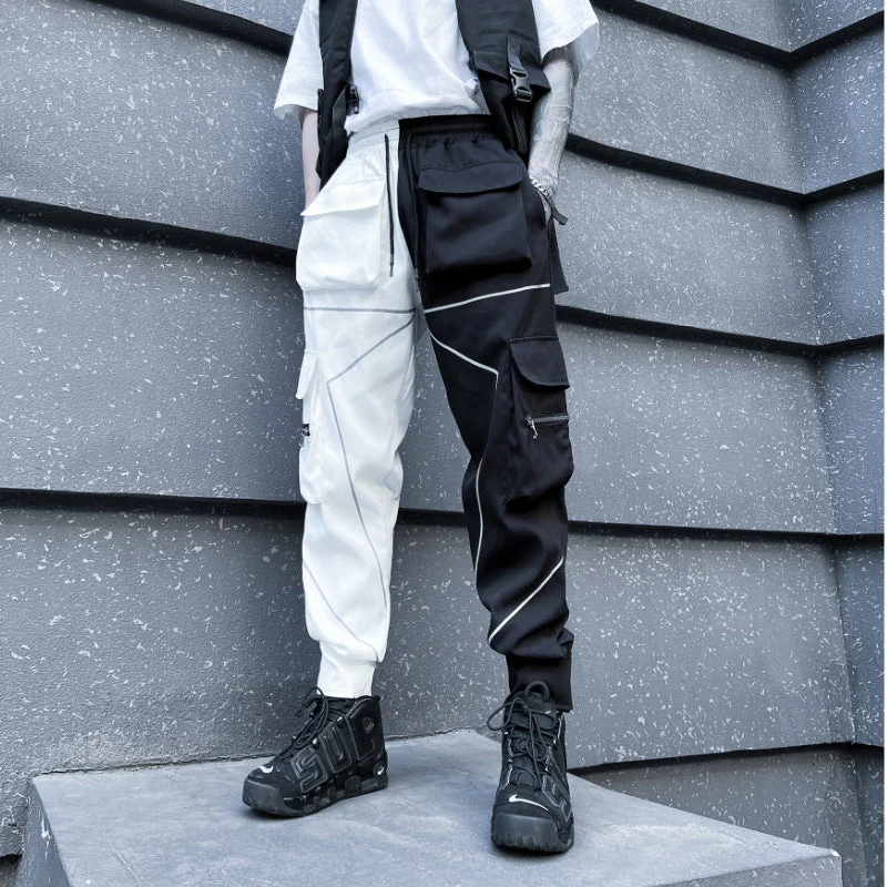 Reflective Line Black-White Cargo Pants