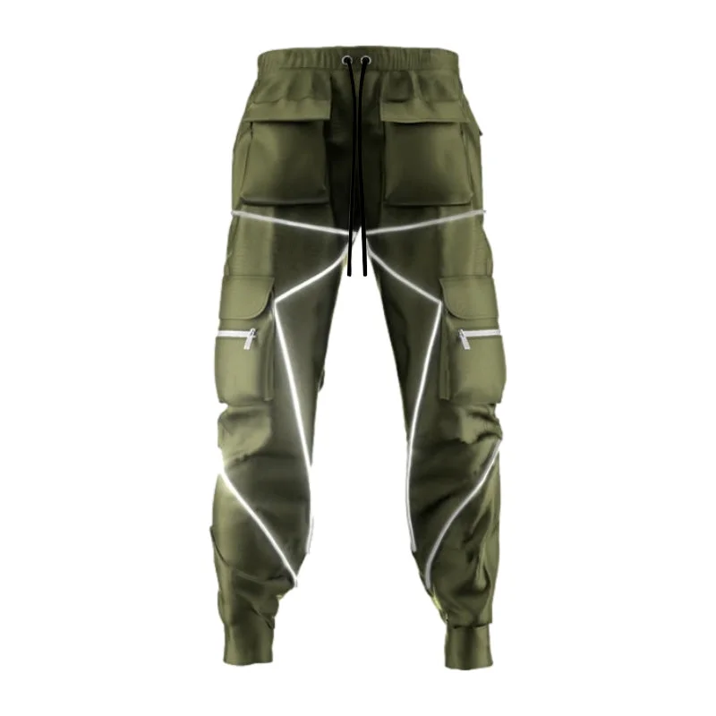 Reflective Line Cargo Pants-Green