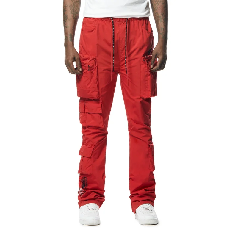 Stacked Windbreaker Utility Pants - Red