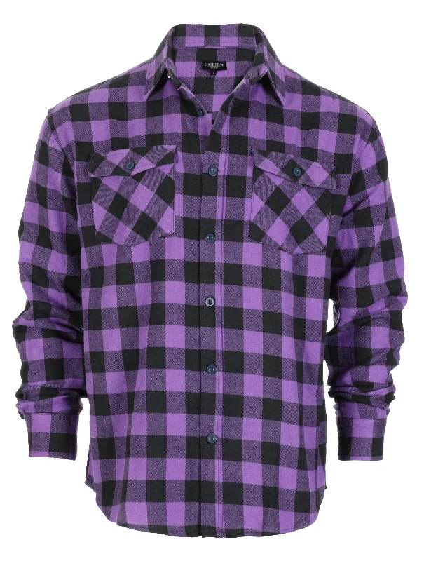 Gioberti Men's Purple / Black Check Plaid Checkered Brushed Flannel Shirt