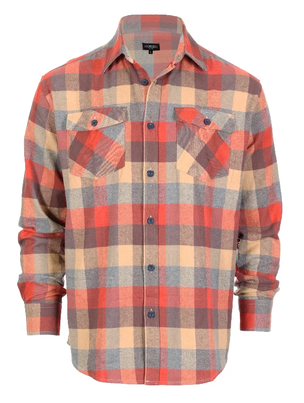 Gioberti Men's Orange / Gray / Khaki Plaid Checkered Brushed Flannel Shirt