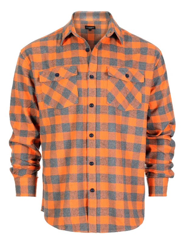 Gioberti Men's Orange / Gray Check Plaid Checkered Brushed Flannel Shirt