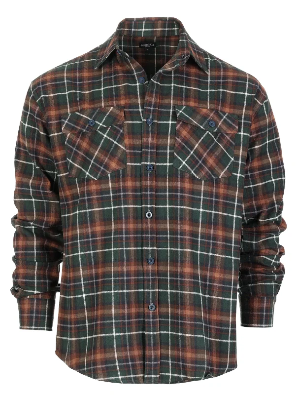 Gioberti Men's Green / Black / Ivory Highlight Plaid Checkered Brushed Flannel Shirt