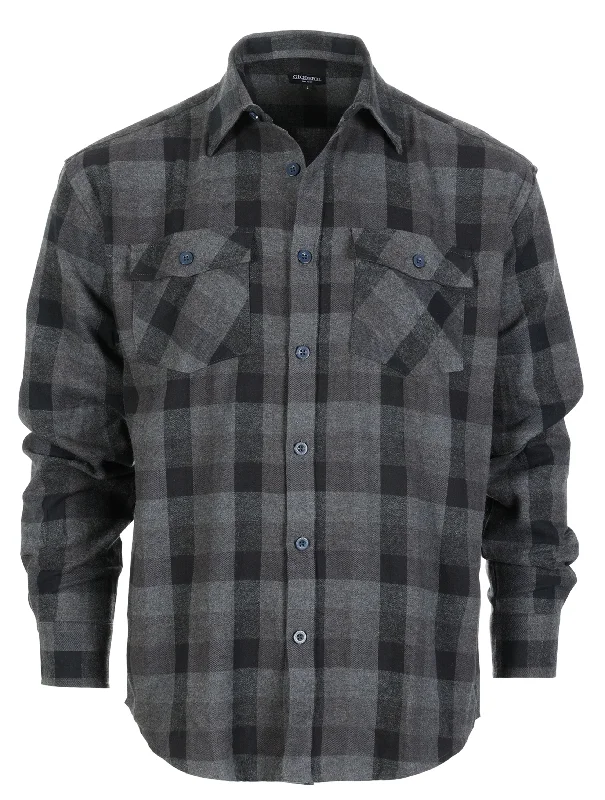 Gioberti Men's Charcoal / Black / Gray Plaid Checkered Brushed Flannel Shirt