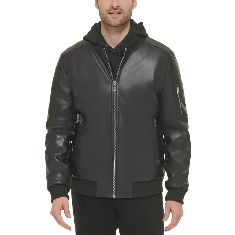 Mens Faux Leather Bomber Jacket