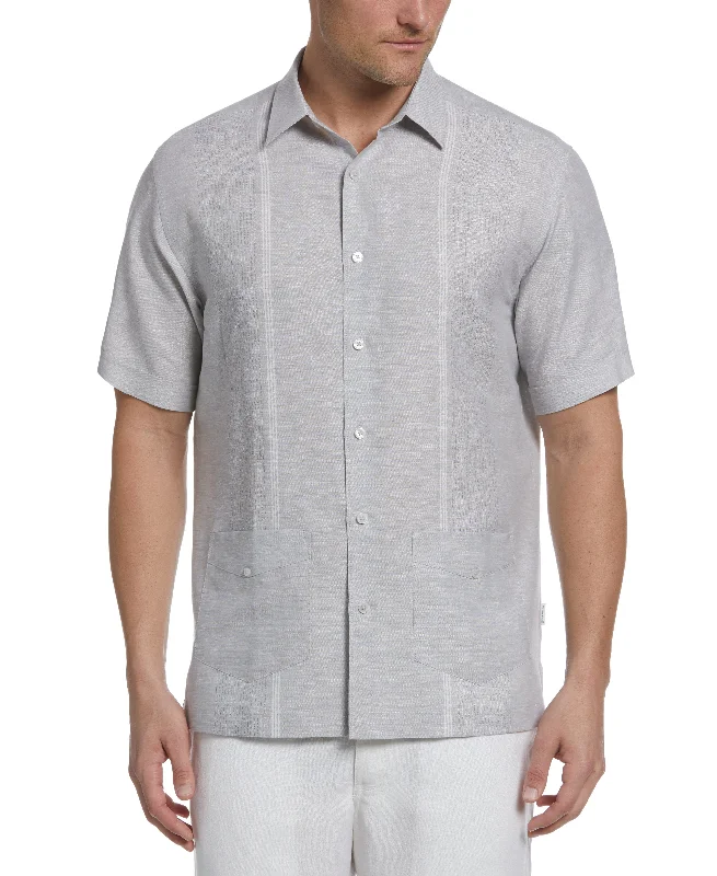 Big & Tall Linen Blend Yarn Dye Panel Guayabera Shirt