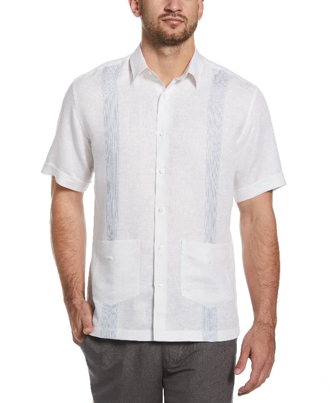 Big & Tall Striped Panel Double Lower Pocket Guayabera Shirt