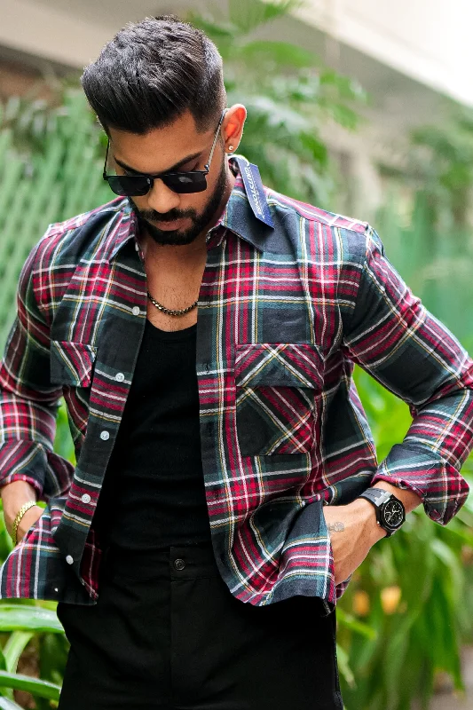 Black Check Double Pocket Flannel Shirt