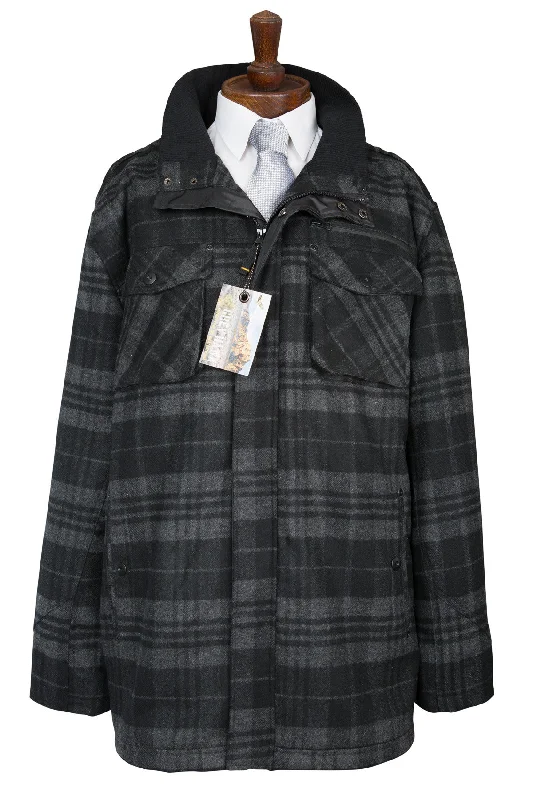 Black & Dark Grey Check Winter Coat