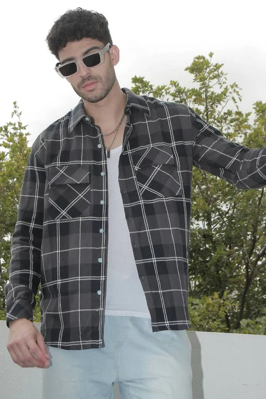 Charcoal Grey Double Pocket Flannel Shirt