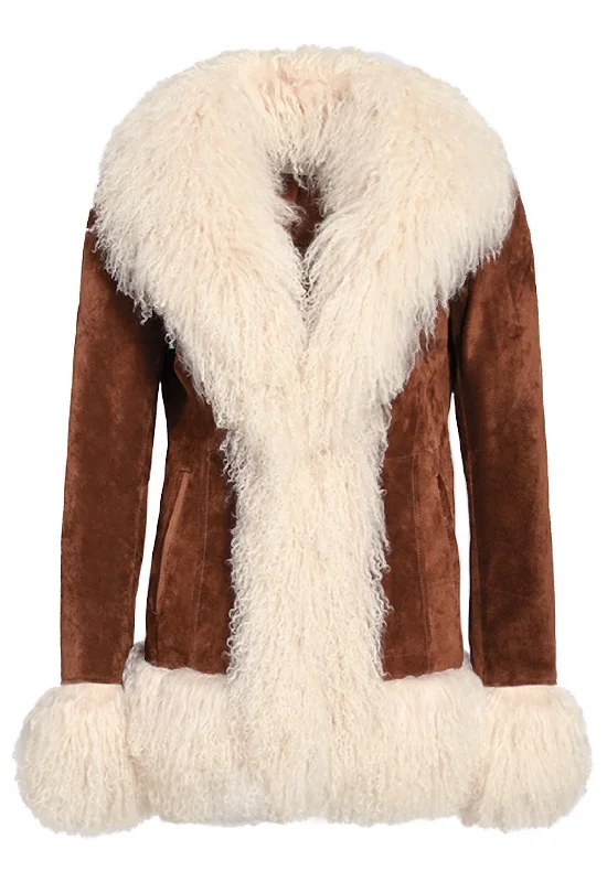 BLAIRE Suede Jacket with Mongolian Fur