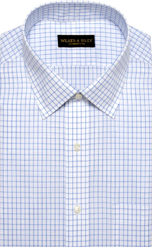 Classic Fit Blue Large Check Spread Collar Supima® Cotton Non-Iron Broadcloth Dress Shirt