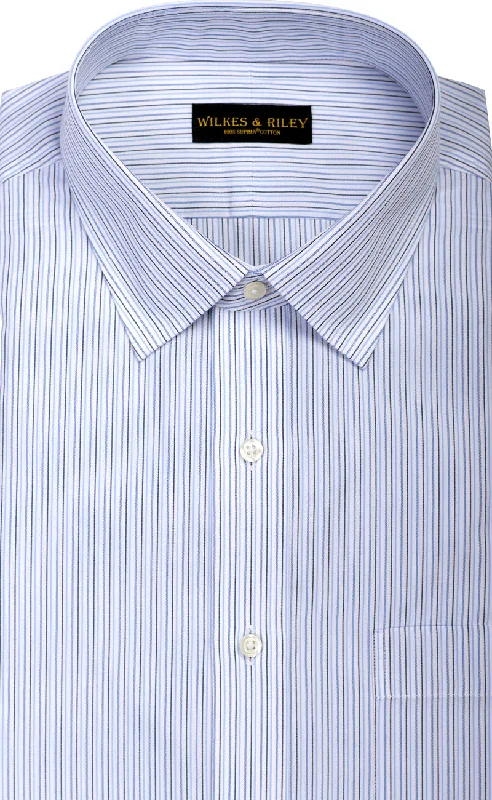 Classic Fit Blue & Navy Multi Stripe Spread Collar  Supima® Cotton Non-Iron Broadcloth Dress Shirt