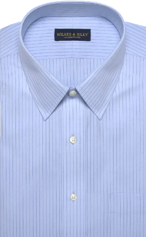 Classic Fit Blue Stripe Point Collar Supima® Cotton Non-Iron Broadcloth Dress Shirt