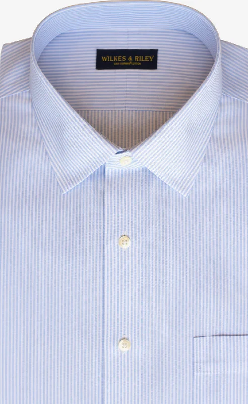 Classic Fit Light Blue End On End Stripe Spread Collar Supima® Cotton Non-Iron broadcloth Dress Shirt