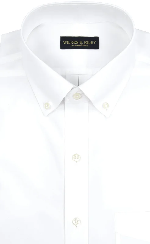 Classic Fit White Solid Button-Down Collar Supima® Cotton Non-Iron Pinpoint Oxford Dress Shirt