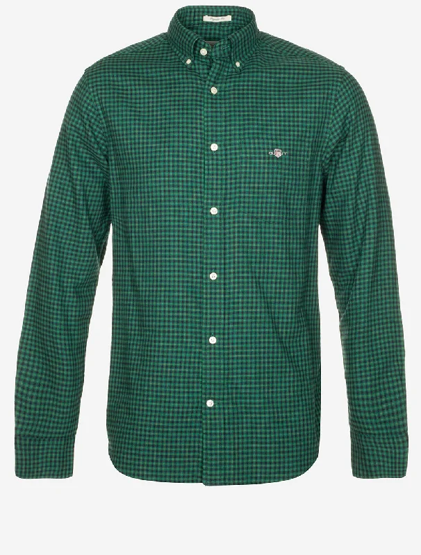 Regular Microcheck Flannel Shirt Deep Forest Green