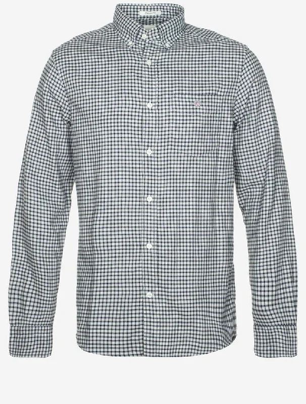 Regular Microcheck Flannel Shirt Light Grey Melange