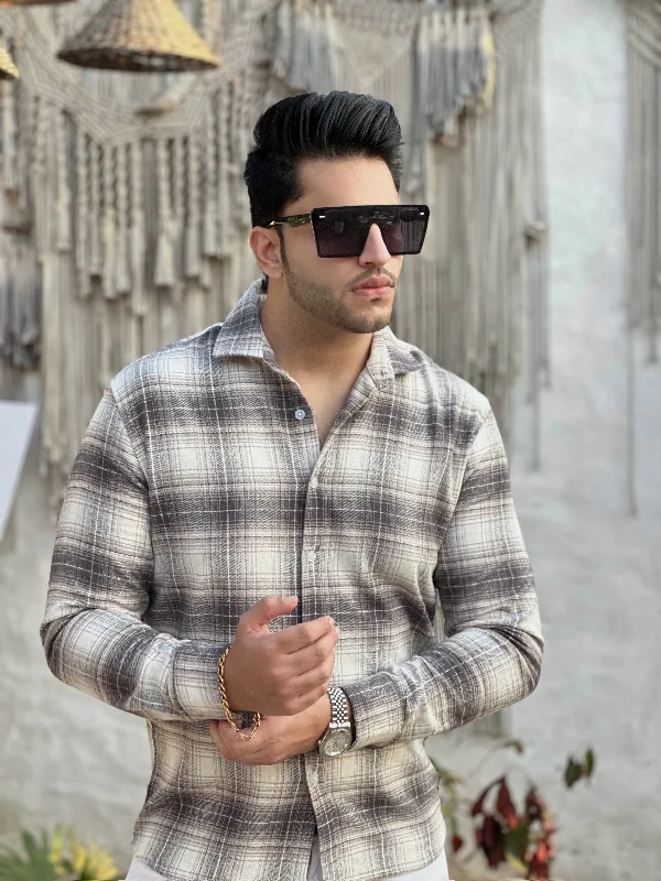 Brushed  Full Sleeve White Grey Flannel Shirt