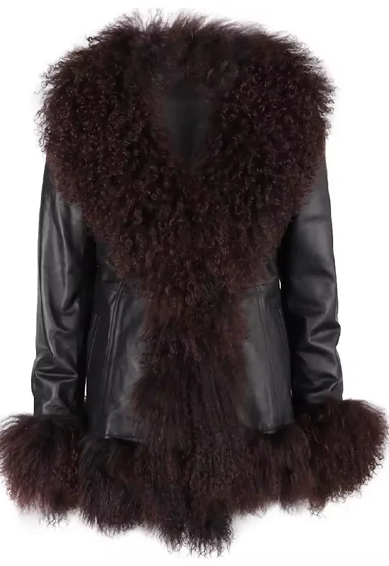 MILENA Leather Jacket with Mongolian Fur