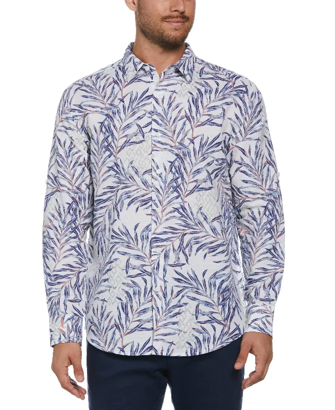 Linen Blend Geo Leaf Print Shirt