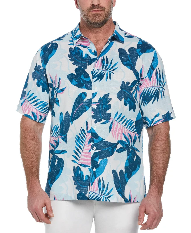 Big & Tall Linen Blend Reverse Tropical Print Shirt