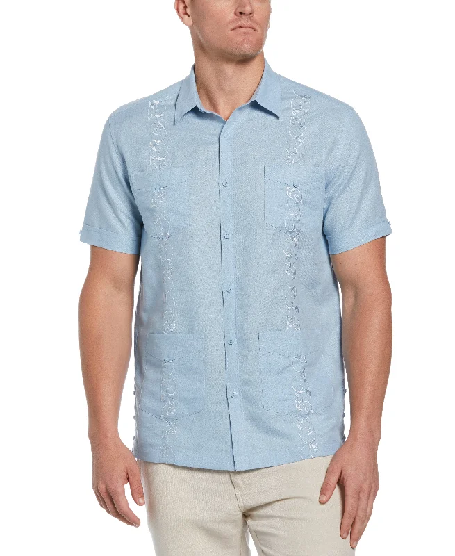 Linen Blend Tonal Embroidery Guayabera Shirt