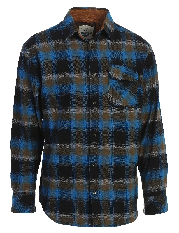 Gioberti Men's Night Blue 100% Cotton Brushed Flannel Plaid Checkered Shirt with Corduroy Contrast