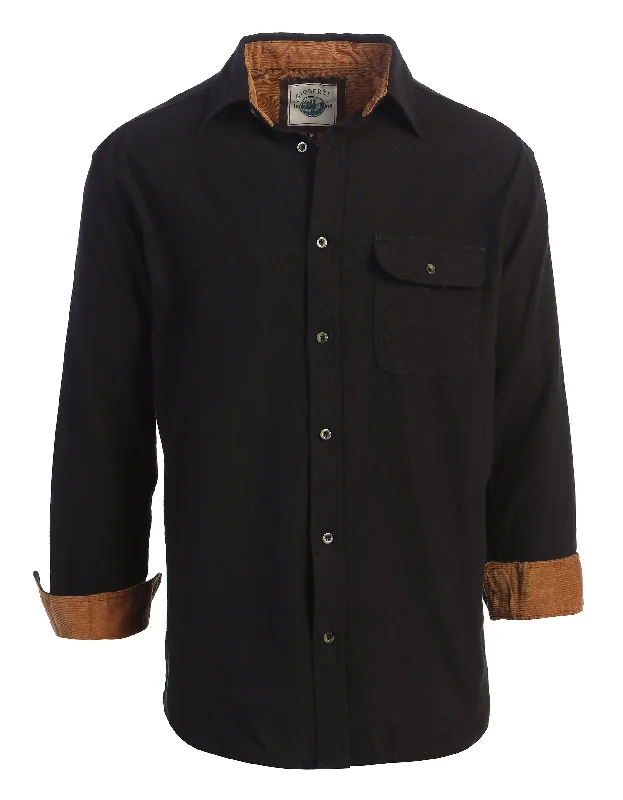 Gioberti Men's Black 100% Cotton Brushed Flannel Plaid Checkered Shirt with Corduroy Contrast