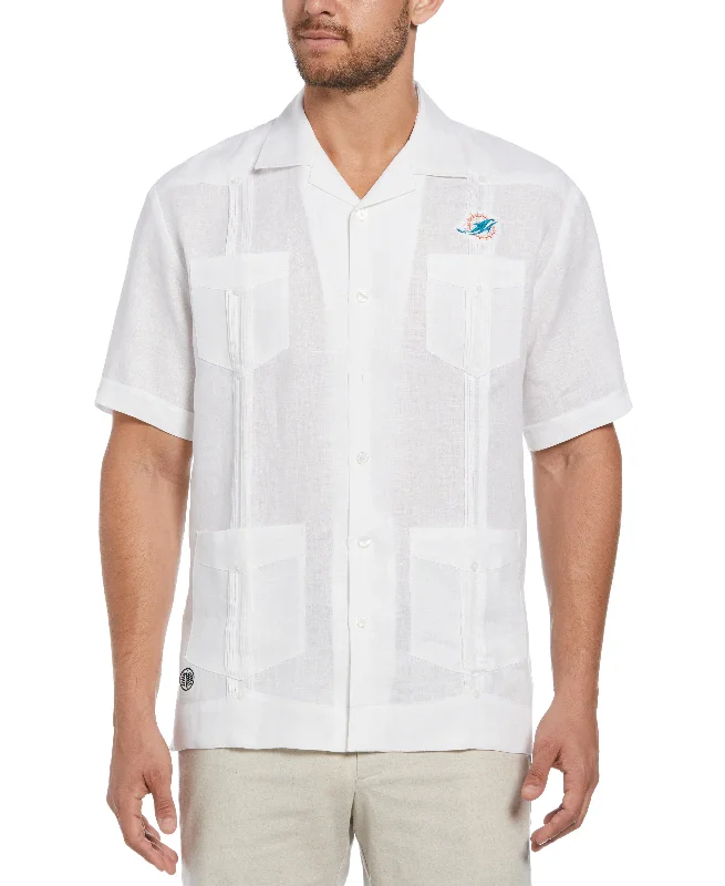 Miami Dolphins Logo Linen Short Sleeve 4 Pocket Guayabera