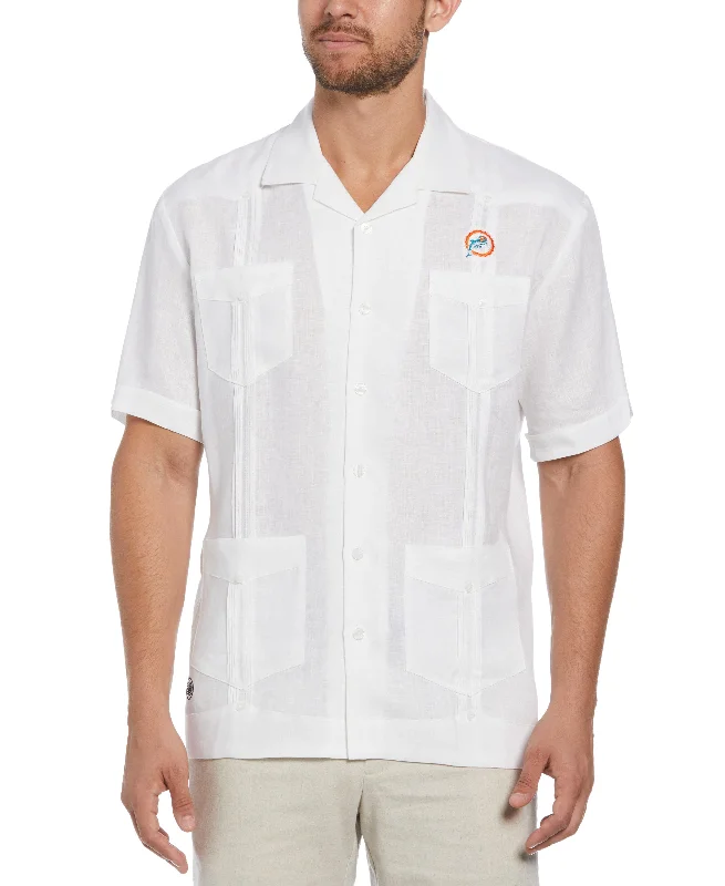 Big & Tall Miami Dolphins Throwback Logo Linen Short Sleeve 4 Pocket Guayabera